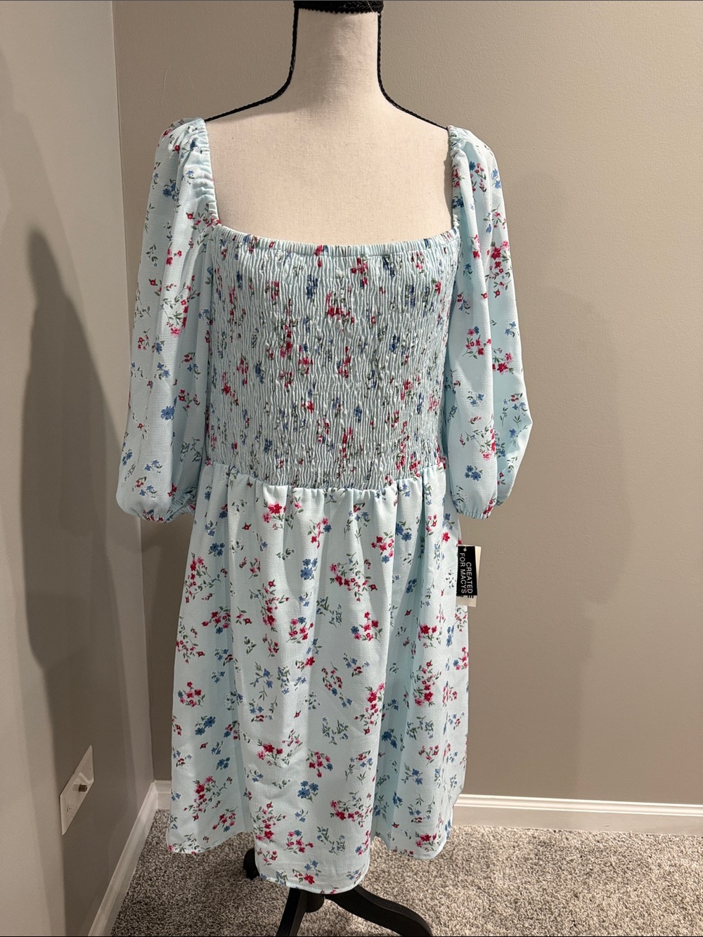 Bar III Pale Blue Floral Smocked Mini Dress